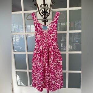 Sis Boom Pink White Damask Fit & Flare Dress Size M Sleeveless